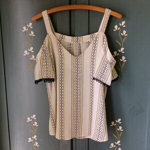 Flirty Strap and Cap Sleeve Lace Trim Woman's Top Size M